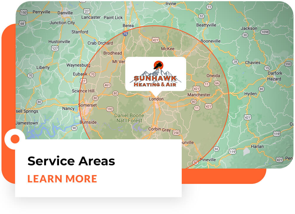 map of service area for sunhawk heating and air in london kentucky